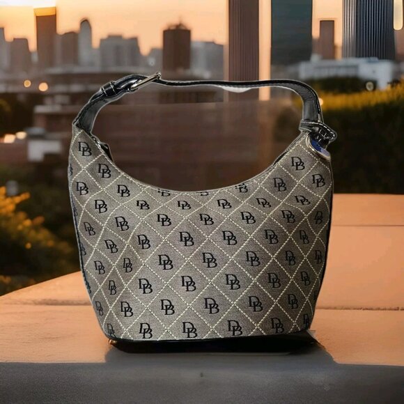 Dooney & Bourke Gray Signature Logo Bucket Bag HC29U4 Monogram Canvas Purse NWOT - Picture 1 of 12